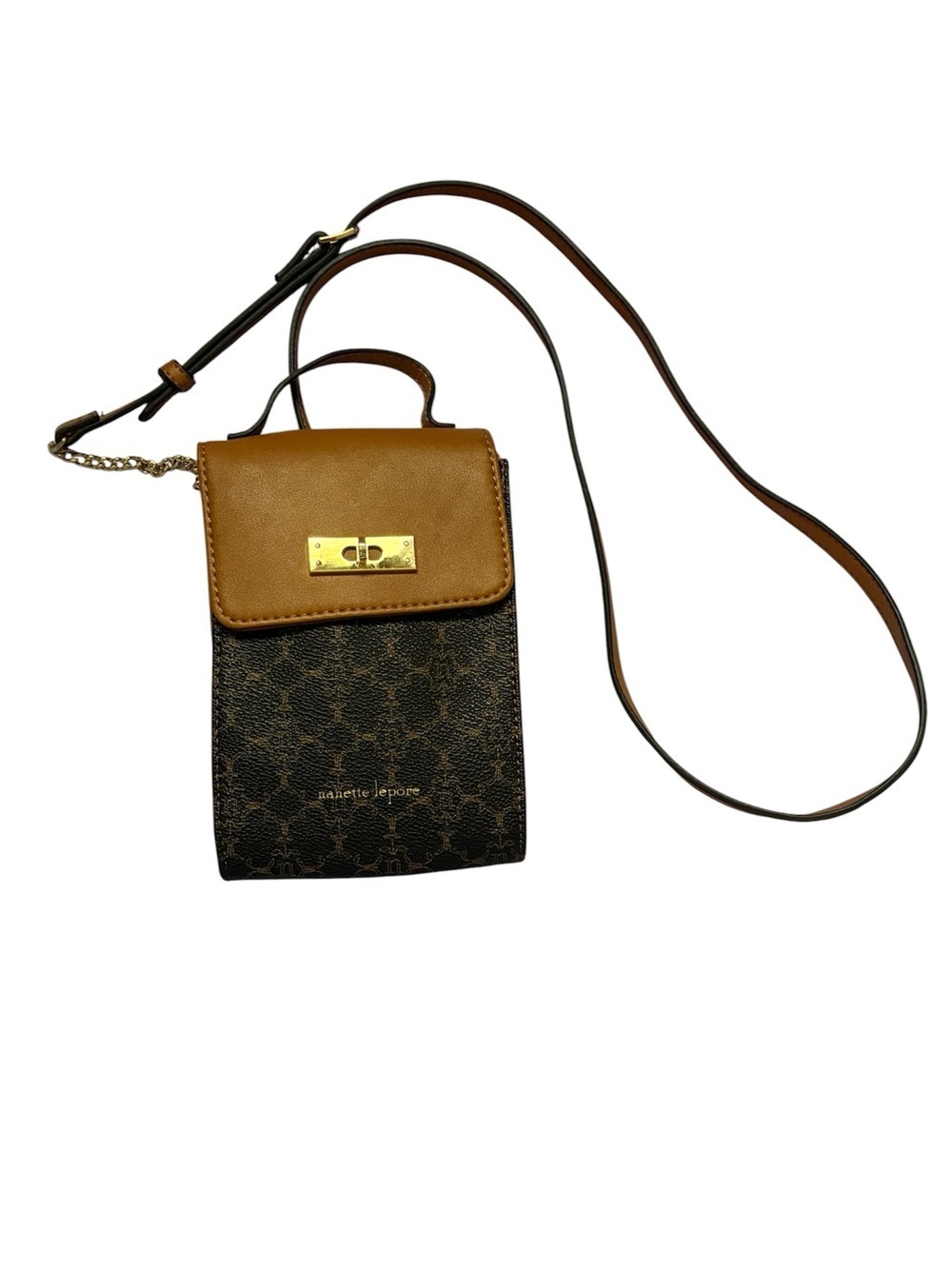 Nanette Lepore Brown & Black Patterned Crossbody Phone Pouch